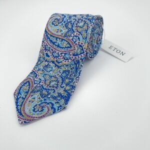 Eton Tie Mens Blue Paisley Made In Italy Classic Necktie Dress Wear Business NWT